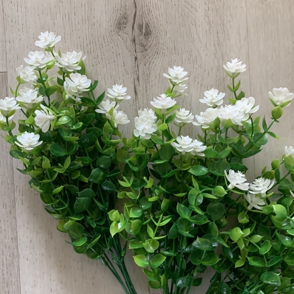 Faux greenery set of 3  stems white flowers home Decor spring summer - Picture 2 of 14